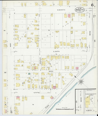 Sanborn Fire Insurance Map from Marietta, Washington County, Ohio (1907), Sheet #0006 - Historic Sanborn Fire Insurance Map Print, vintage old map wall art, antique decor, genealogy gift, Ohio Ohio map