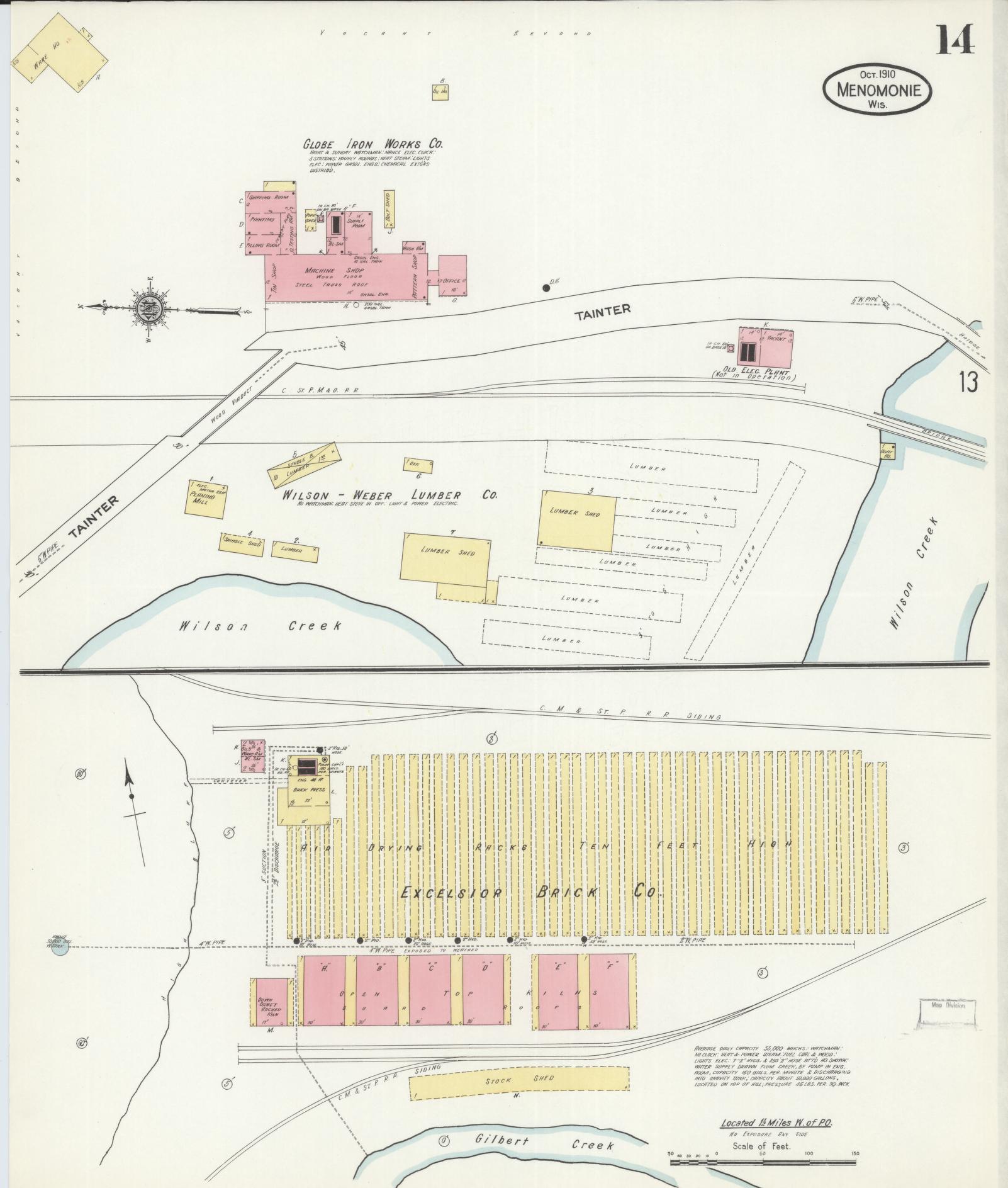 Sanborn Fire Insurance Map from Menomonie, Dunn County, Wisconsin (1910), Sheet #0014 - Complete Map Set gallery image, historic Sanborn map, vintage wall art, Wisconsin Wisconsin