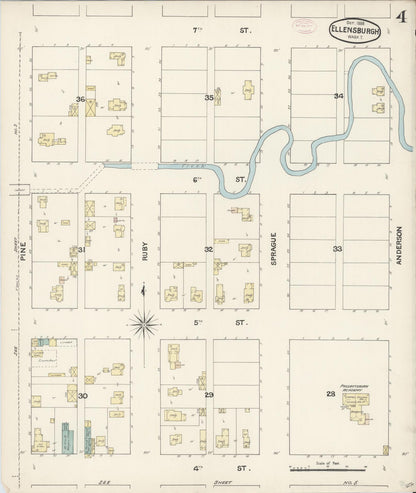 Sanborn Fire Insurance Map from Ellensburg, Kittitas County, Washington (1888), Sheet #0004 - Complete Map Set gallery image, historic Sanborn map, vintage wall art, Washington Washington