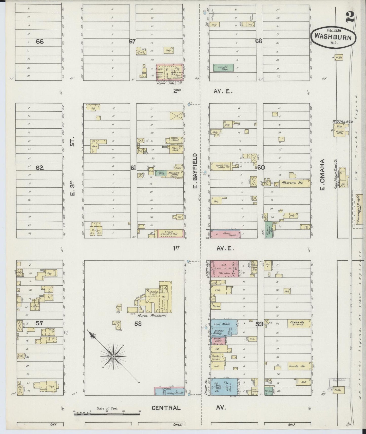 Sanborn Fire Insurance Map from Washburn, Bayfield County, Wisconsin (1889), Sheet #0002 - Complete Map Set gallery image, historic Sanborn map, vintage wall art, Wisconsin Wisconsin