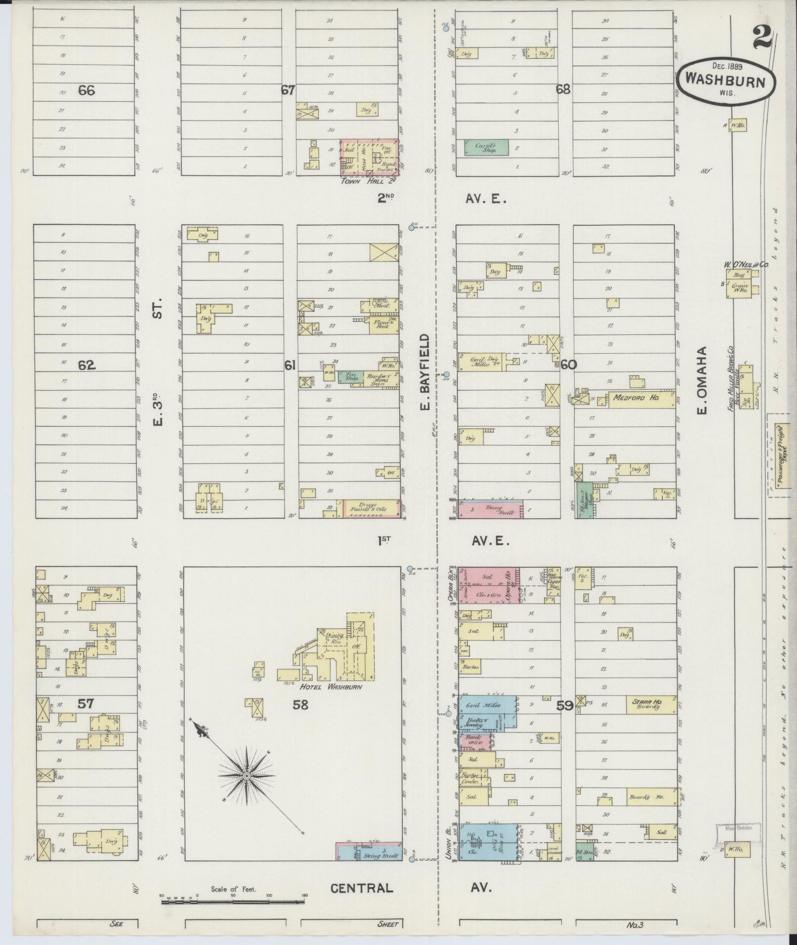 Sanborn Fire Insurance Map from Washburn, Bayfield County, Wisconsin (1889), Sheet #0002 - Complete Map Set gallery image, historic Sanborn map, vintage wall art, Wisconsin Wisconsin