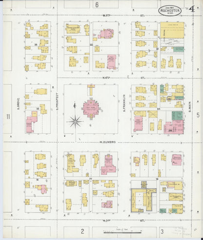 Sanborn Fire Insurance Map from Rochester, Olmsted County, Minnesota (1904), Sheet #0004 - Historic Sanborn Fire Insurance Map Print, vintage old map wall art, antique decor, genealogy gift, Minnesota Minnesota map