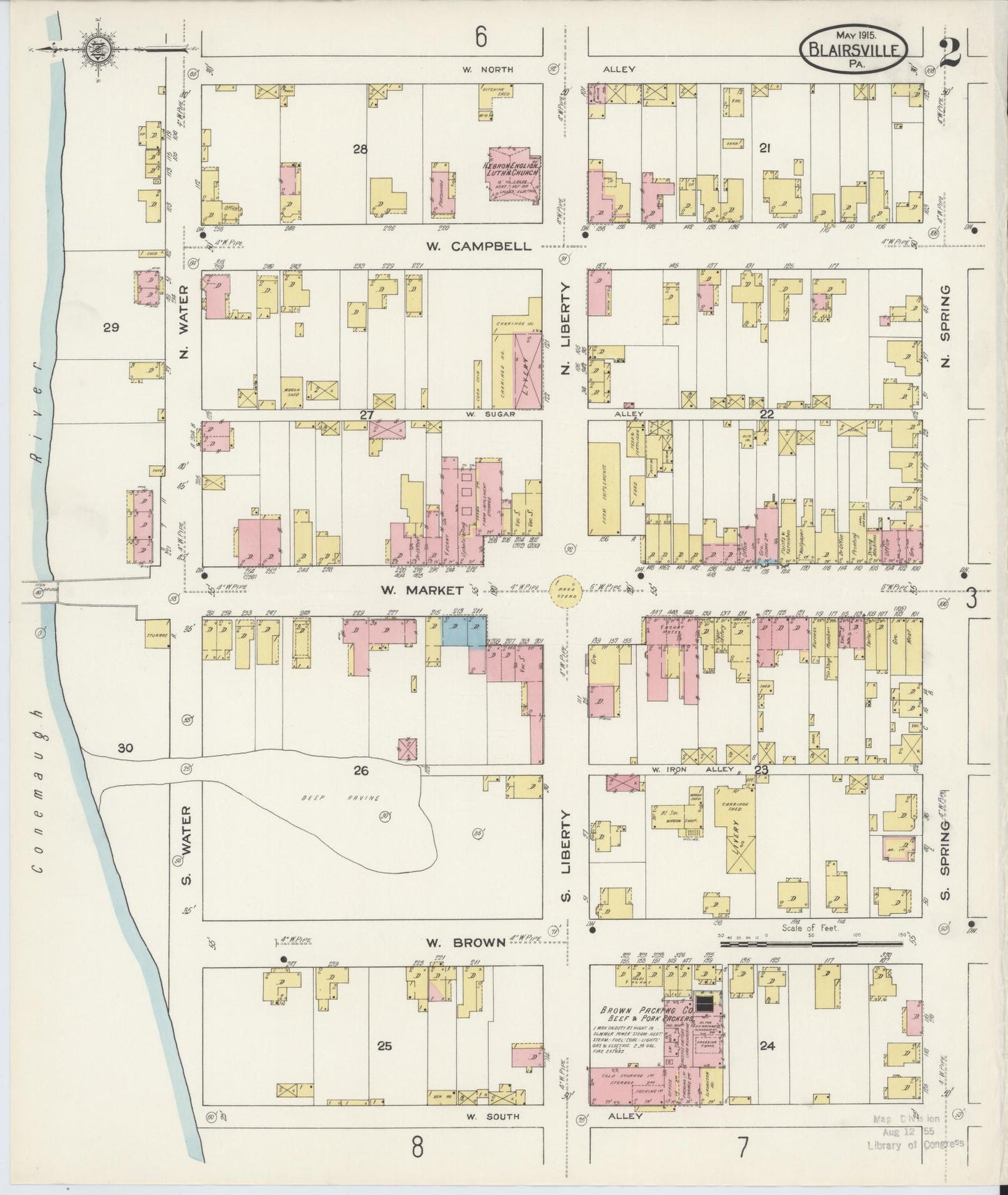 Sanborn Fire Insurance Map from Blairsville, Indiana County, Pennsylvania (1915), Sheet #0002 - Historic Sanborn Fire Insurance Map Print, vintage old map wall art, antique decor, genealogy gift, Blairsville Indiana map