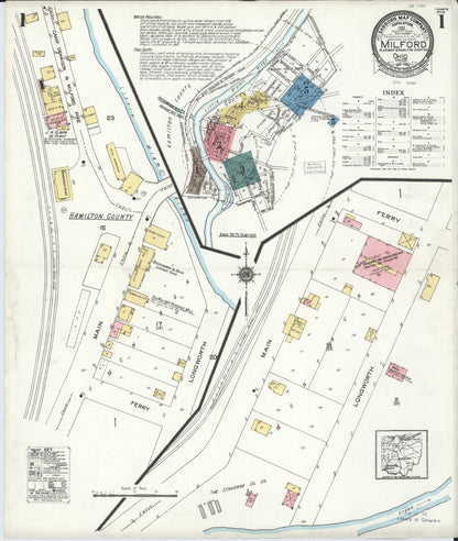 Sanborn Fire Insurance Map from Milford, Clermont And Hamilton County, Ohio (1925), Sheet #0001 - Historic Sanborn Fire Insurance Map Print, vintage old map wall art, antique decor, genealogy gift, Ohio Ohio map