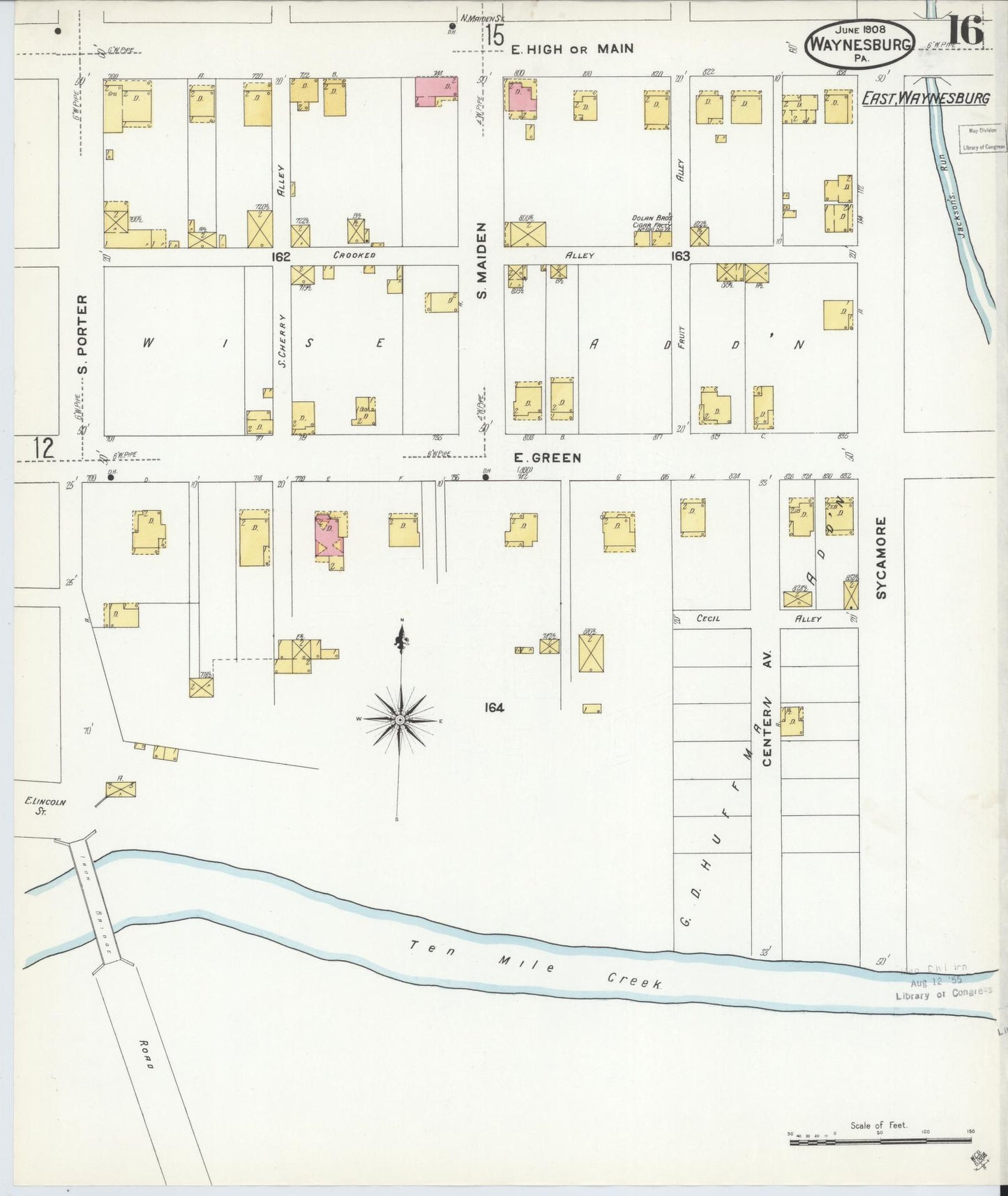Sanborn Fire Insurance Map from Waynesburg, Greene County, Pennsylvania (1908), Sheet #0016 - Complete Map Set gallery image, historic Sanborn map, vintage wall art, Pennsylvania Pennsylvania