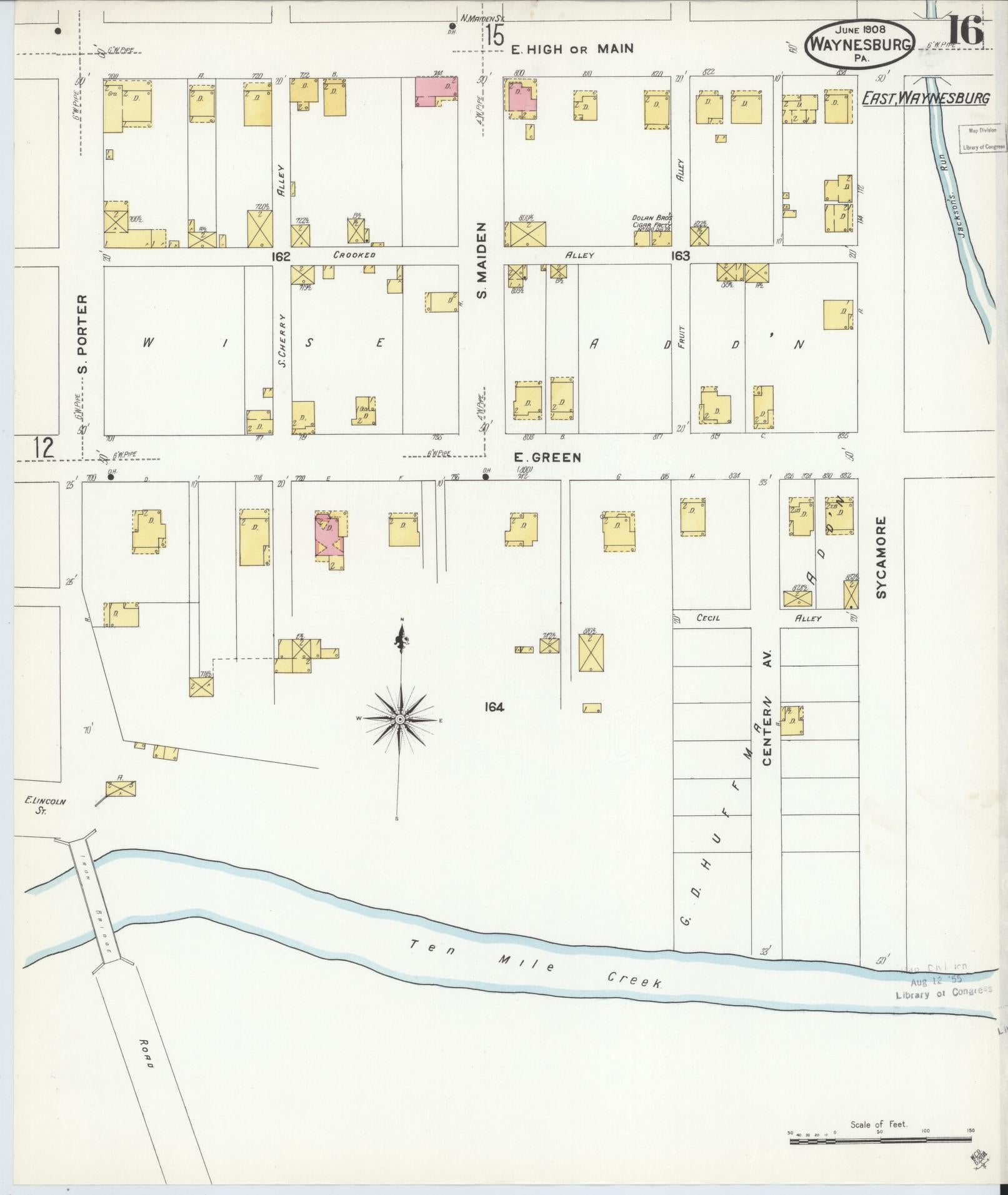 Sanborn Fire Insurance Map from Waynesburg, Greene County, Pennsylvania (1908), Sheet #0016 - Complete Map Set gallery image, historic Sanborn map, vintage wall art, Pennsylvania Pennsylvania