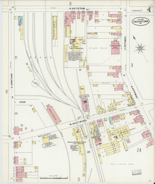 Sanborn Fire Insurance Map from Hagerstown, Washington County, Maryland (1897), Sheet #0004 - Historic Sanborn Fire Insurance Map Print, vintage old map wall art, antique decor, genealogy gift, Maryland Maryland map