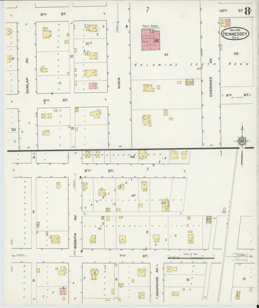 Sanborn Fire Insurance Map from Hennessey, Kingfisher County, Oklahoma (1915), Sheet #0008 - Historic Sanborn Fire Insurance Map Print, vintage old map wall art, antique decor, genealogy gift, Oklahoma Oklahoma map