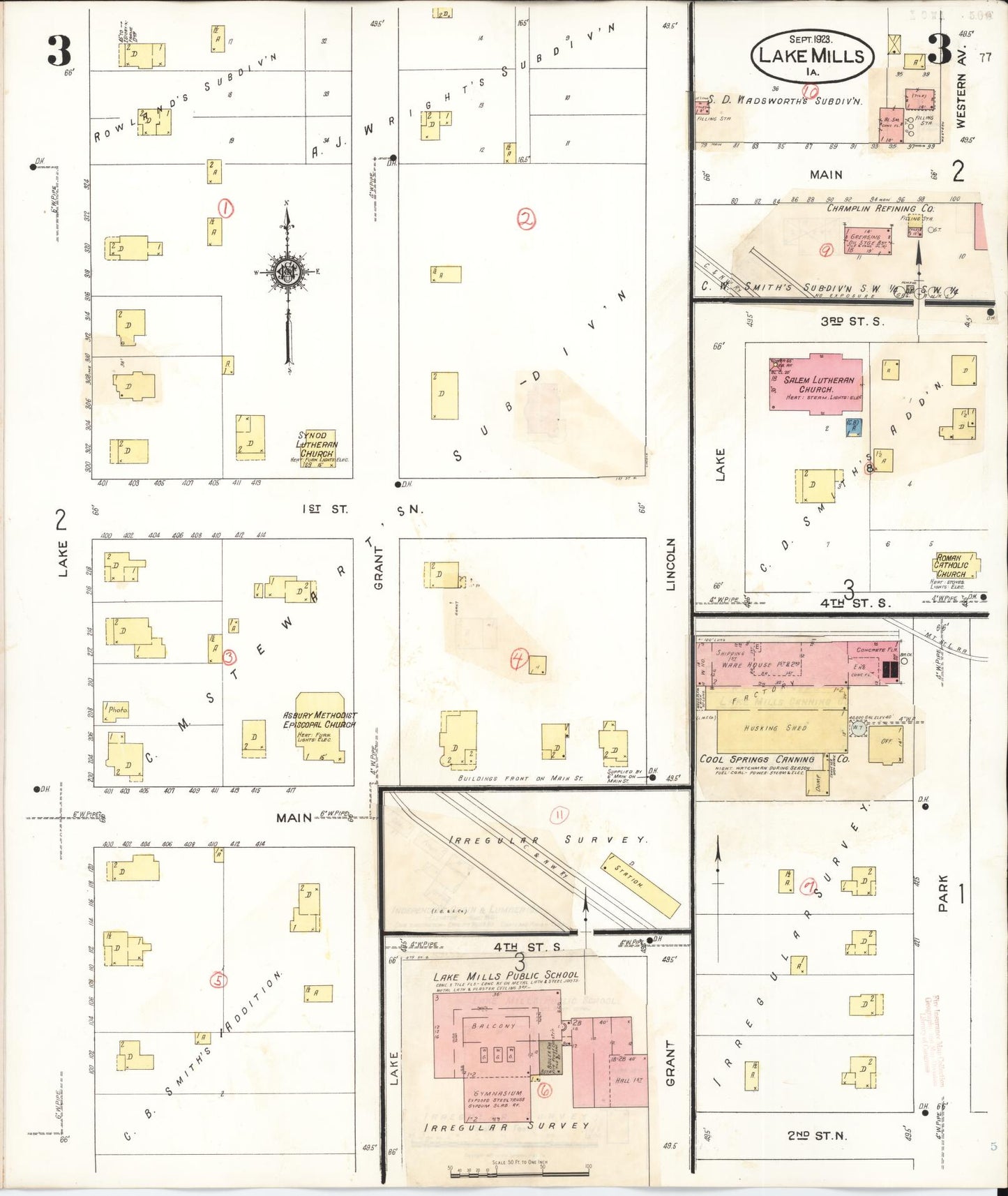 Sanborn Fire Insurance Map from Lake Mills, Winnebago County, Iowa (1935), Sheet #0003 - Historic Sanborn Fire Insurance Map Print, vintage old map wall art