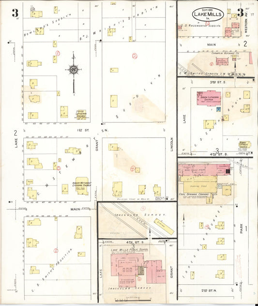 Sanborn Fire Insurance Map from Lake Mills, Winnebago County, Iowa (1935), Sheet #0003 - Historic Sanborn Fire Insurance Map Print, vintage old map wall art
