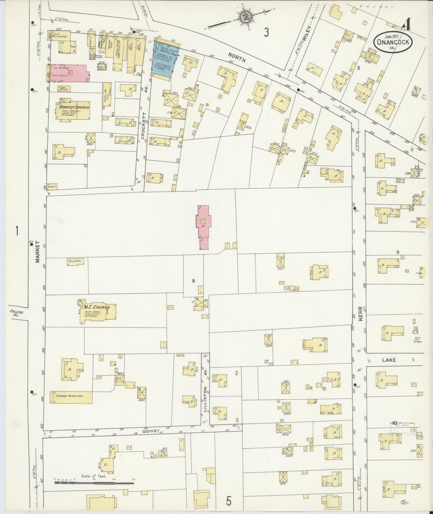 Sanborn Fire Insurance Map from Onancock, Accomack County, Virginia (1912), Sheet #0004 - Complete Map Set gallery image, historic Sanborn map, vintage wall art, Virginia Virginia