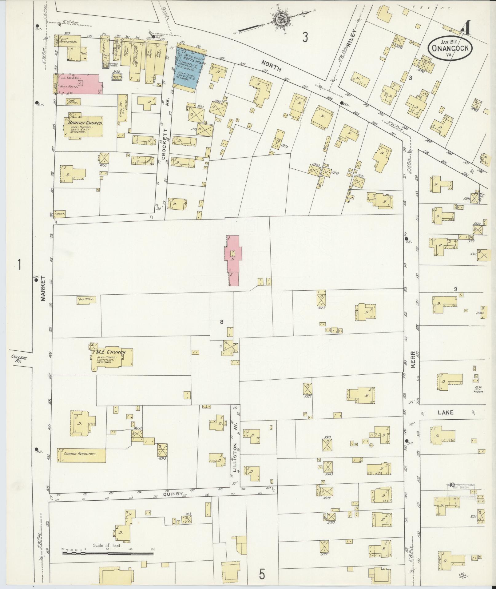 Sanborn Fire Insurance Map from Onancock, Accomack County, Virginia (1912), Sheet #0004 - Complete Map Set gallery image, historic Sanborn map, vintage wall art, Virginia Virginia