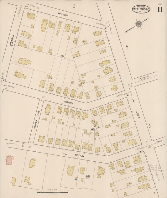 Sanborn Fire Insurance Map from Wellsboro, Tioga County, Pennsylvania (1922), Sheet #0011 - Historic Sanborn Fire Insurance Map Print, vintage old map wall art, antique decor, genealogy gift, Pennsylvania Pennsylvania map