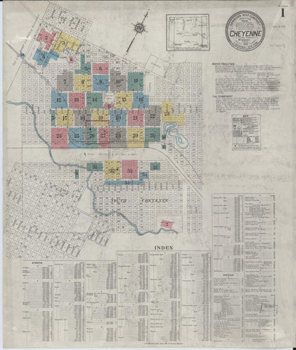 Sanborn Fire Insurance Map from Cheyenne, Laramie County, Wyoming (1912), Sheet #0001 - Complete Map Set gallery image, historic Sanborn map, vintage wall art, Wyoming Wyoming
