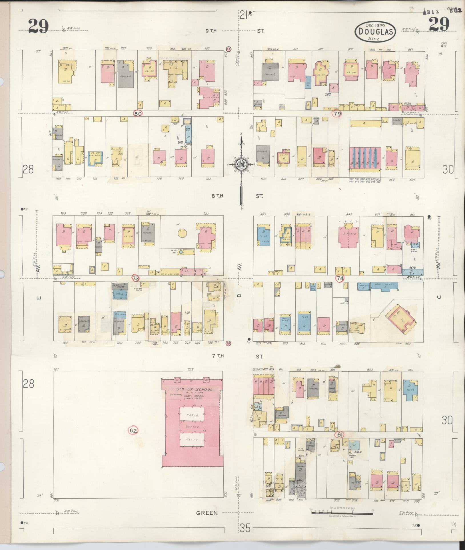 Sanborn Fire Insurance Map from Douglas, Cochise County, Arizona (1947), Sheet #0029 - Historic Sanborn Fire Insurance Map Print, vintage old map wall art, antique decor, genealogy gift, Arizona Arizona map