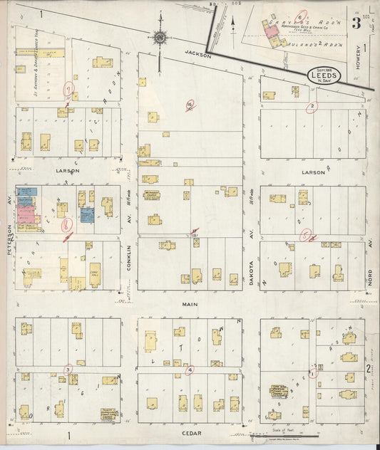 Sanborn Fire Insurance Map from Leeds, Benson County, North Dakota (1932), Sheet #0003 - Historic Sanborn Fire Insurance Map Print, vintage old map wall art, antique decor, genealogy gift, North Dakota North Dakota map