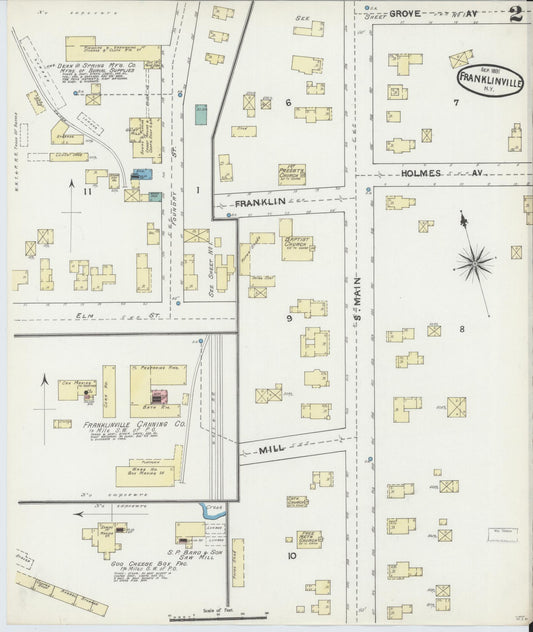 Sanborn Fire Insurance Map from Franklinville, Cattaraugus County, New York (1891), Sheet #0002 - Historic Sanborn Fire Insurance Map Print, vintage old map wall art, antique decor, genealogy gift, New York New York map