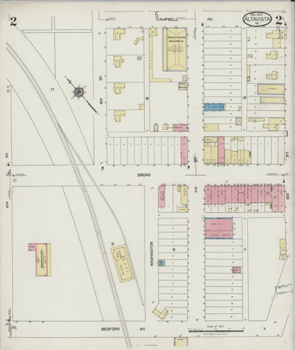 Sanborn Fire Insurance Map from Altavista, Campbell County, Virginia (1925), Sheet #0002 - Complete Map Set gallery image, historic Sanborn map, vintage wall art, Virginia Virginia