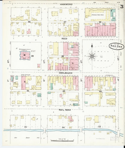 Sanborn Fire Insurance Map from Red Oak, Montgomery County, Iowa (1891), Sheet #0003 - Historic Sanborn Fire Insurance Map Print, vintage old map wall art