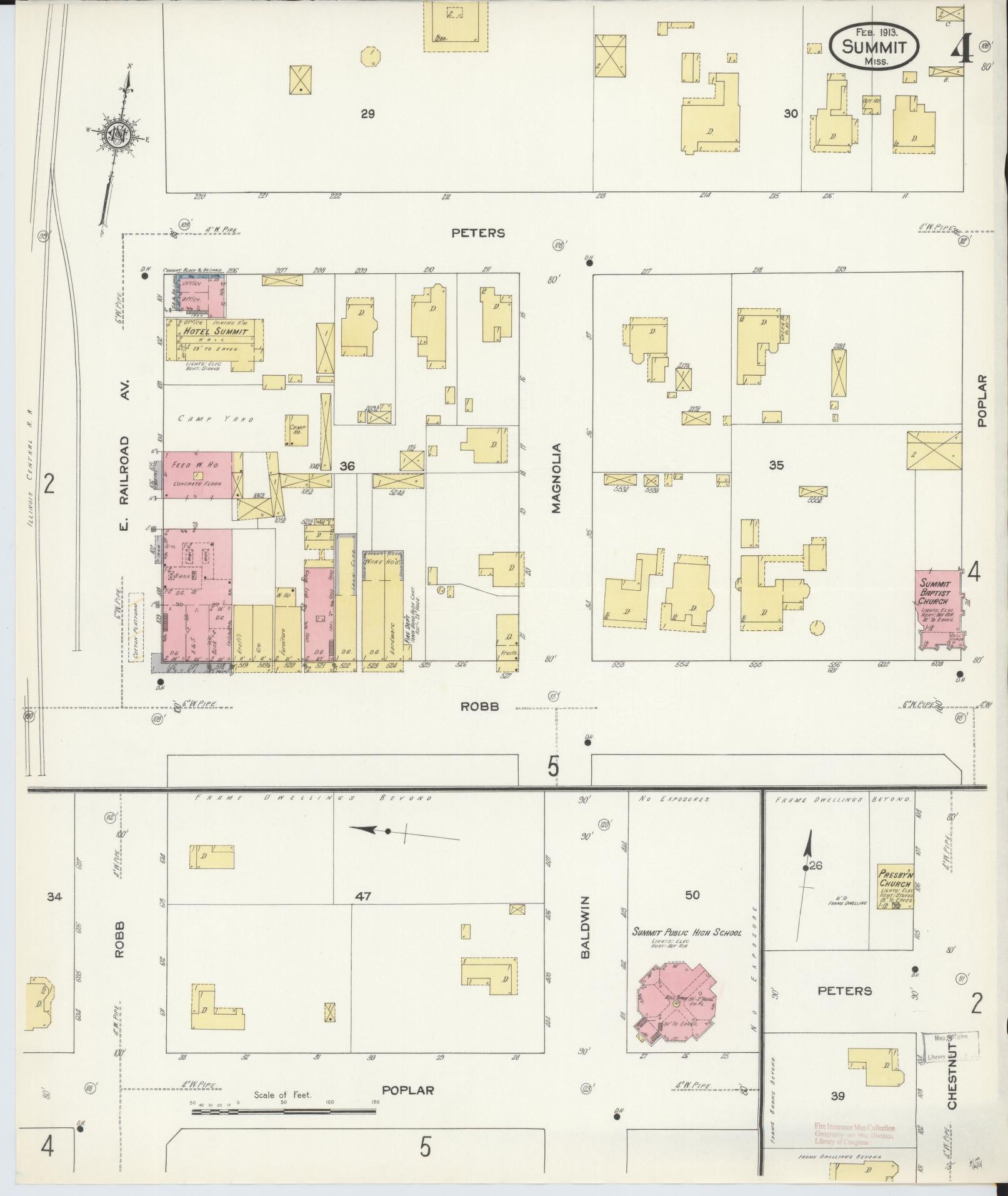 Sanborn Fire Insurance Map from Summit, Pike County, Mississippi (1913), Sheet #0004 - Complete Map Set gallery image, historic Sanborn map, vintage wall art, Mississippi Mississippi