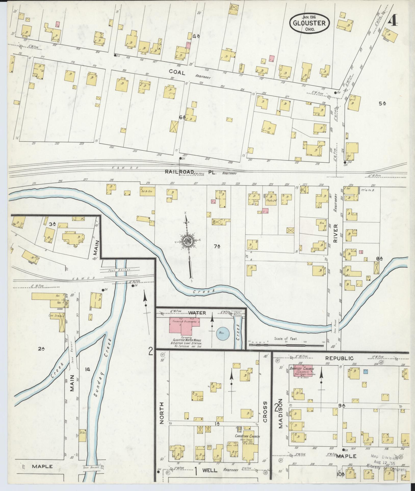 Sanborn Fire Insurance Map from Glouster, Athens County, Ohio (1912), Sheet #0004 - Historic Sanborn Fire Insurance Map Print, vintage old map wall art, antique decor, genealogy gift, Ohio Ohio map