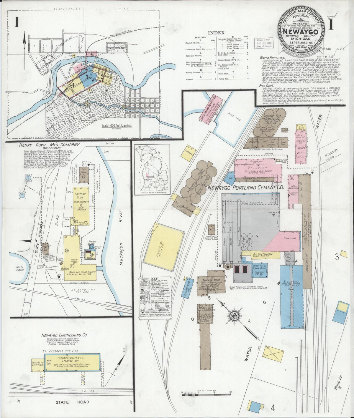 Sanborn Fire Insurance Map from Newaygo, Newaygo County, Michigan (1930), Sheet #0001 - Historic Sanborn Fire Insurance Map Print, vintage old map wall art, antique decor, genealogy gift, Michigan Michigan map