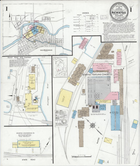 Sanborn Fire Insurance Map from Newaygo, Newaygo County, Michigan (1930), Sheet #0001 - Historic Sanborn Fire Insurance Map Print, vintage old map wall art, antique decor, genealogy gift, Michigan Michigan map