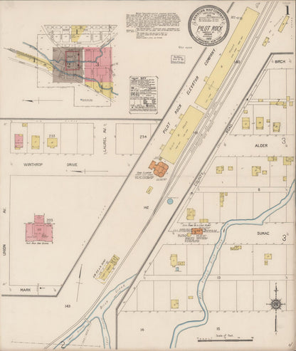 Sanborn Fire Insurance Map from Pilot Rock, Umatilla County, Oregon (1922), Sheet #0001 - Complete Map Set gallery image, historic Sanborn map, vintage wall art, Oregon Oregon