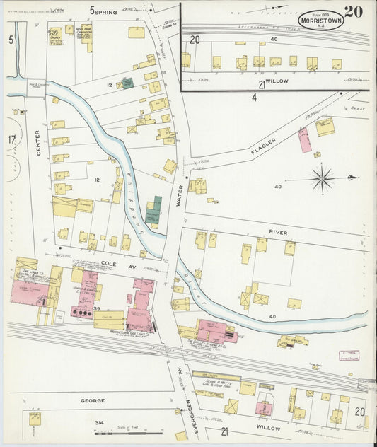 Sanborn Fire Insurance Map from Morristown, Morris County, New Jersey (1909), Sheet #0020 - Historic Sanborn Fire Insurance Map Print, vintage old map wall art, antique decor, genealogy gift, New Jersey New Jersey map