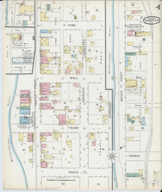 Sanborn Fire Insurance Map from Chester, Randolph County, Illinois (1893), Sheet #0004 - Historic Sanborn Fire Insurance Map Print, vintage old map wall art, antique decor, genealogy gift, Illinois Illinois map