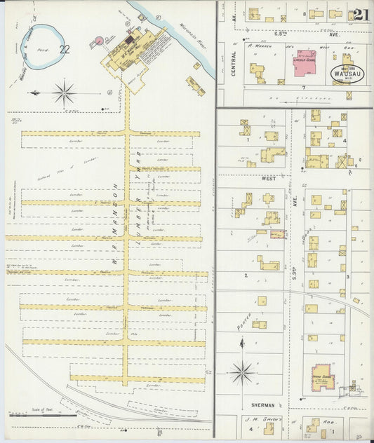 Sanborn Fire Insurance Map from Wausau, Marathon County, Wisconsin (1898), Sheet #0021 - Historic Sanborn Fire Insurance Map Print, vintage old map wall art, antique decor, genealogy gift, Wisconsin Wisconsin map