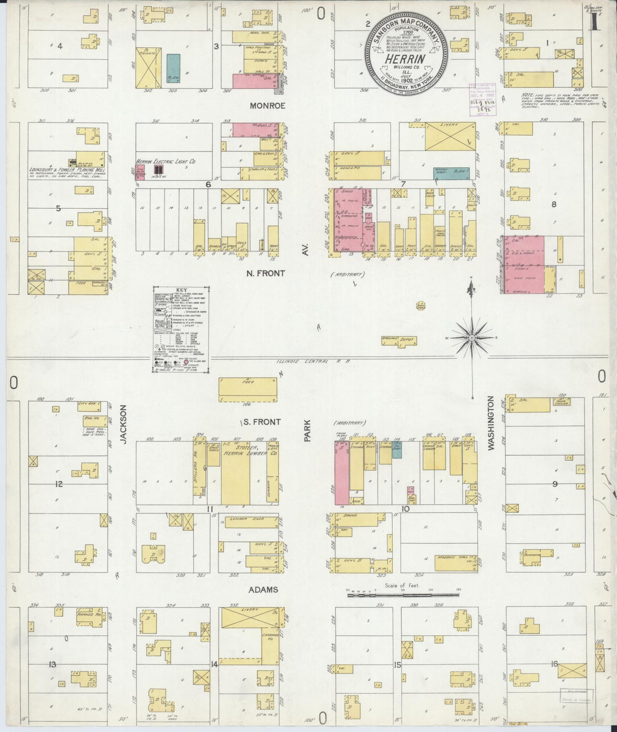 Sanborn Fire Insurance Map from Herrin, Williamson County, Illinois (1902), Sheet #0001 - Historic Sanborn Fire Insurance Map Print, vintage old map wall art, antique decor, genealogy gift, Illinois Illinois map