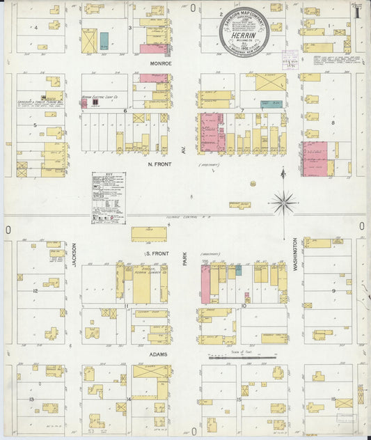 Sanborn Fire Insurance Map from Herrin, Williamson County, Illinois (1902), Sheet #0001 - Historic Sanborn Fire Insurance Map Print, vintage old map wall art, antique decor, genealogy gift, Illinois Illinois map