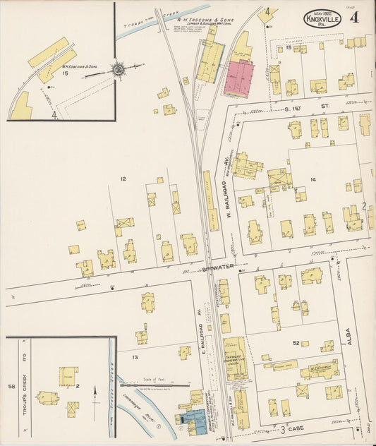 Sanborn Fire Insurance Map from Knoxville, Tioga County, Pennsylvania (1922), Sheet #0004 - Historic Sanborn Fire Insurance Map Print, vintage old map wall art, antique decor, genealogy gift, Pennsylvania Pennsylvania map