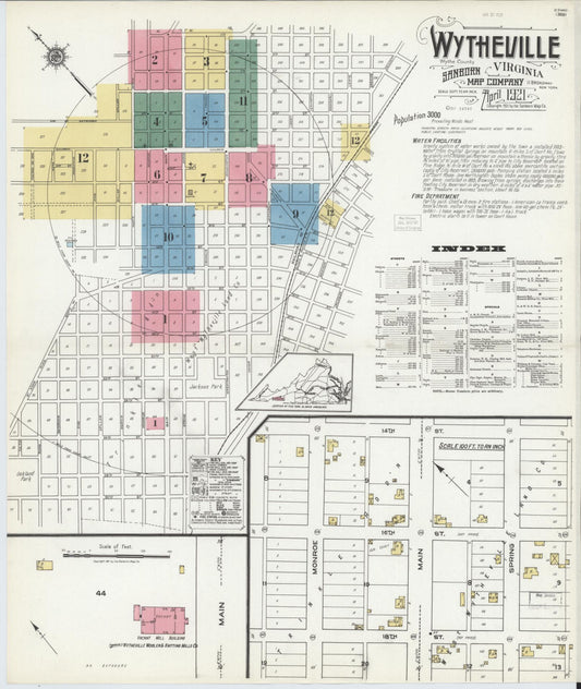 Sanborn Fire Insurance Map from Wytheville, Wythe County, Virginia (1921), Sheet #0001 - Complete Map Set gallery image, historic Sanborn map, vintage wall art, Virginia Virginia