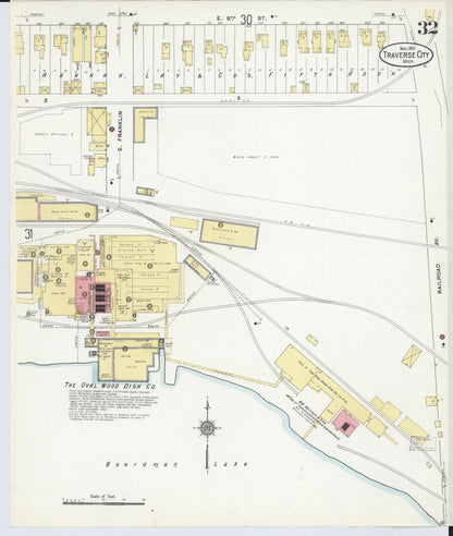 Sanborn Fire Insurance Map from Traverse City, Grand Traverse County, Michigan (1910), Sheet #0032 - Historic Sanborn Fire Insurance Map Print, vintage old map wall art, antique decor, genealogy gift, Michigan Michigan map