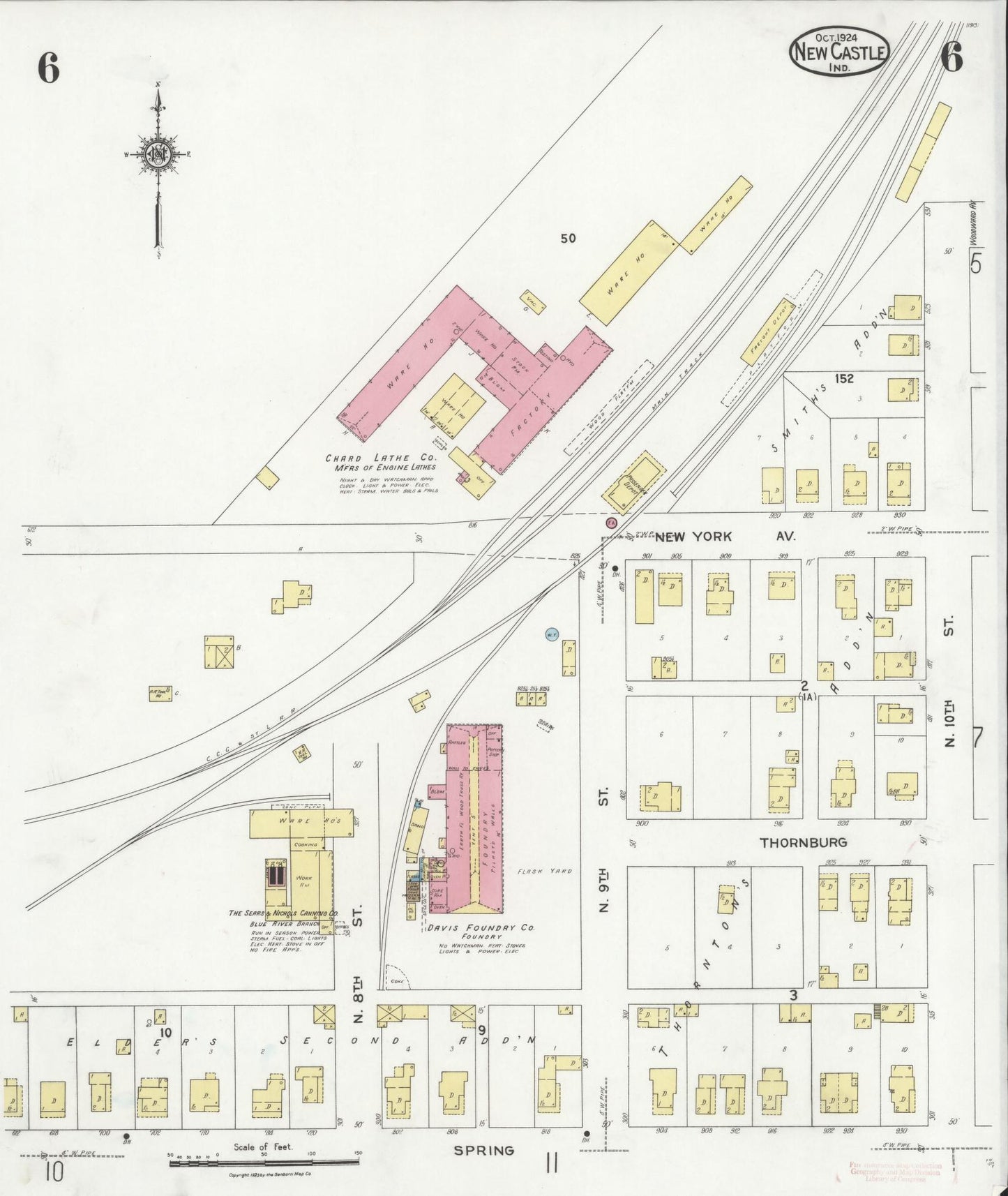 Sanborn Fire Insurance Map from New Castle, Henry County, Indiana (1924), Sheet #0006 - Complete Map Set gallery image, historic Sanborn map, vintage wall art, Indiana Indiana
