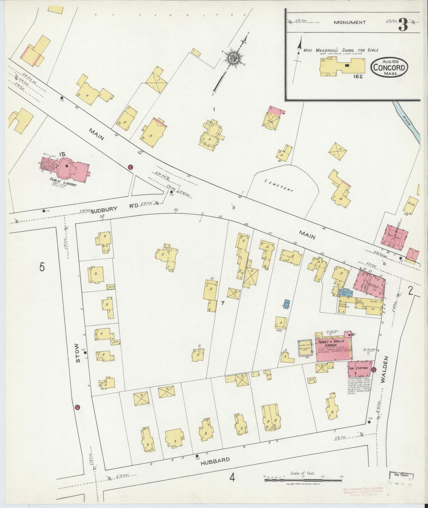 Sanborn Fire Insurance Map from Concord, Middlesex County, Massachusetts (1918), Sheet #0003 - Complete Map Set gallery image, historic Sanborn map, vintage wall art, Massachusetts Massachusetts