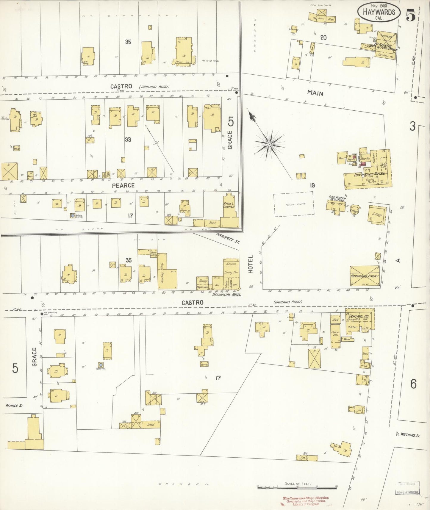 Sanborn Fire Insurance Map from Hayward, Alameda County, California (1903), Sheet #0005 - Historic Sanborn Fire Insurance Map Print, vintage old map wall art, antique decor, genealogy gift, California California map