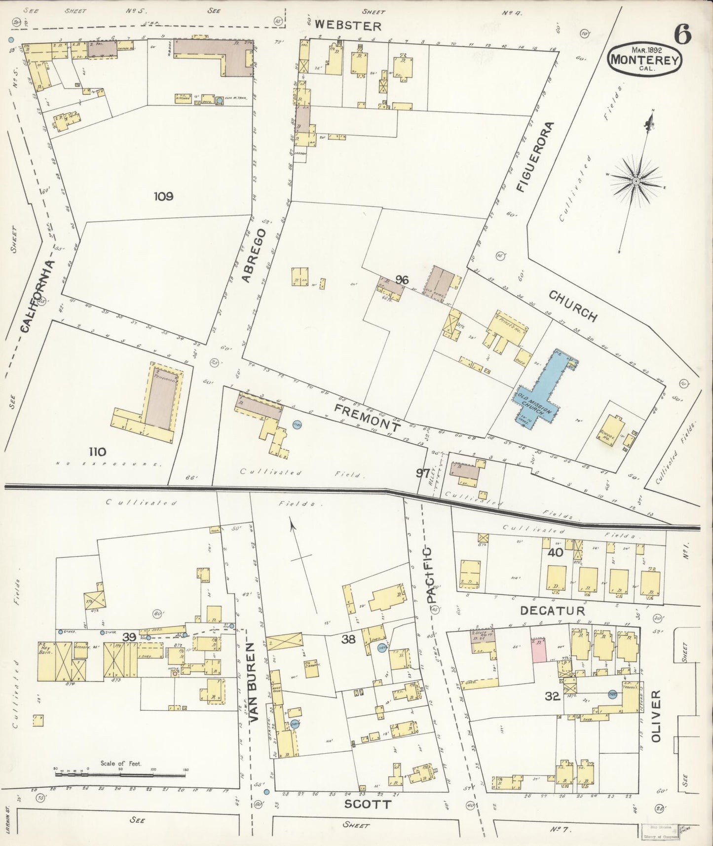 Sanborn Fire Insurance Map from Monterey, Monterey County, California (1892), Sheet #0006 - Complete Map Set gallery image, historic Sanborn map, vintage wall art, California California