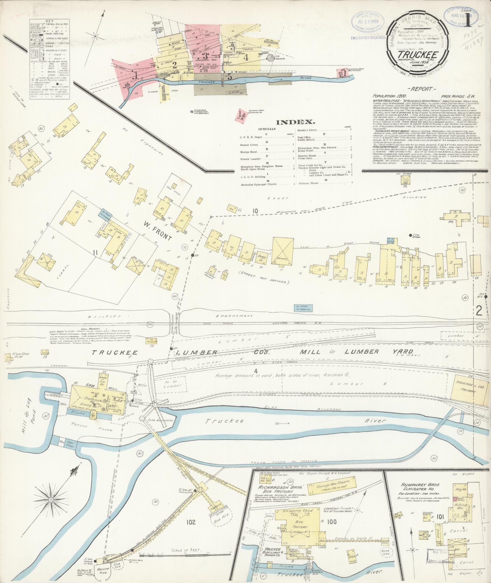 Sanborn Fire Insurance Map from Truckee, Nevada County, California (1898), Sheet #0001 - Complete Map Set gallery image, historic Sanborn map, vintage wall art, California California
