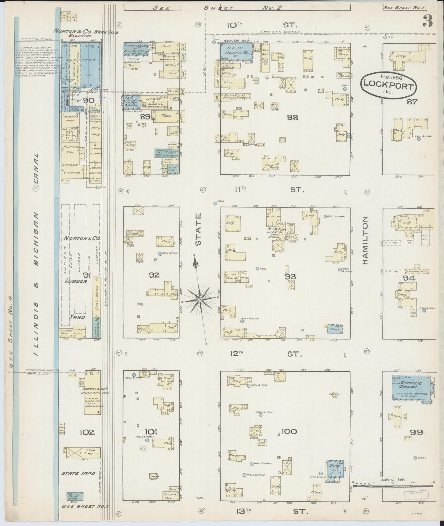 Sanborn Fire Insurance Map from Lockport, Will County, Illinois (1886), Sheet #0003 - Historic Sanborn Fire Insurance Map Print, vintage old map wall art, antique decor, genealogy gift, Illinois Illinois map