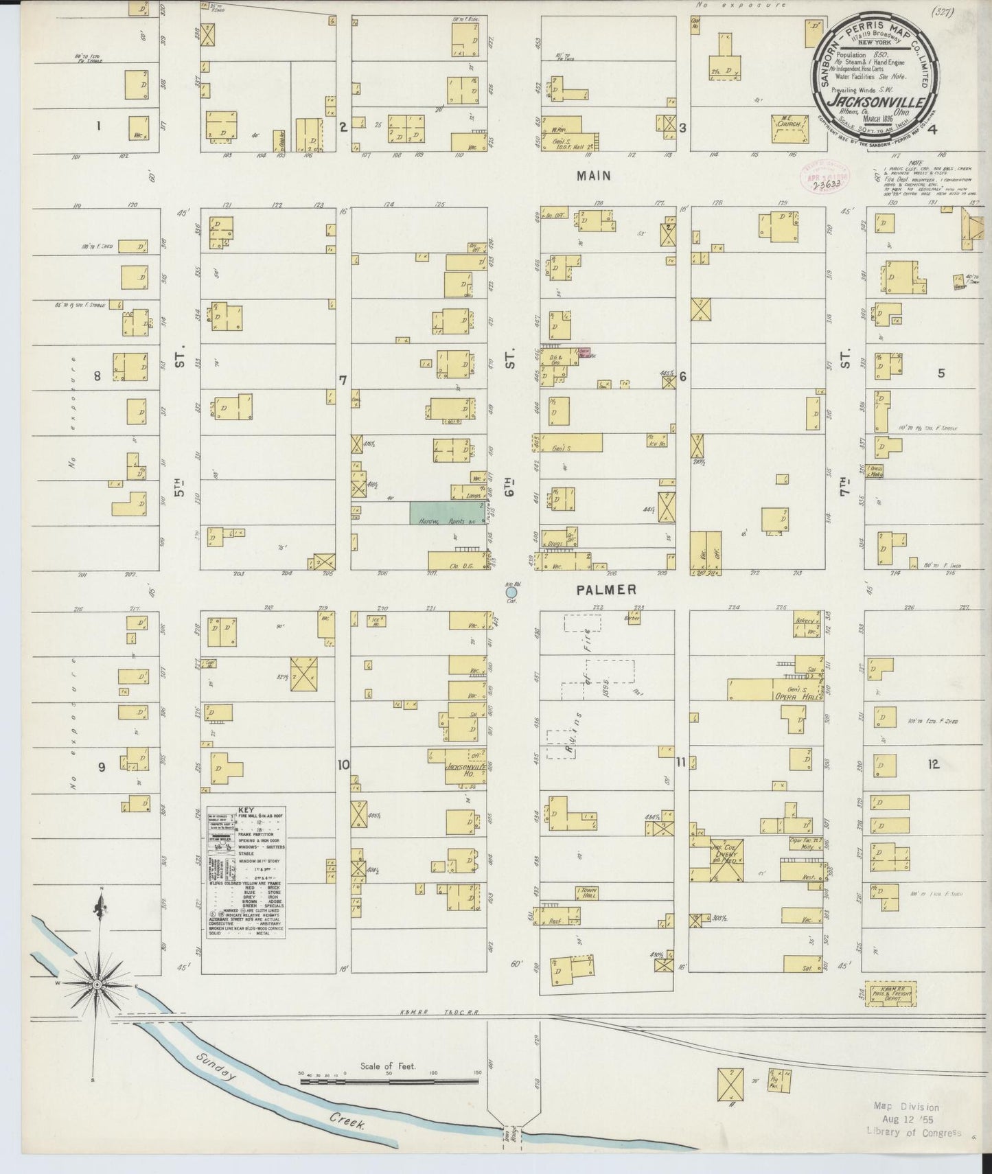 Sanborn Fire Insurance Map from Jacksonville, Athens County, Ohio (1896), Sheet #0001 - Historic Sanborn Fire Insurance Map Print, vintage old map wall art, antique decor, genealogy gift, Ohio Ohio map