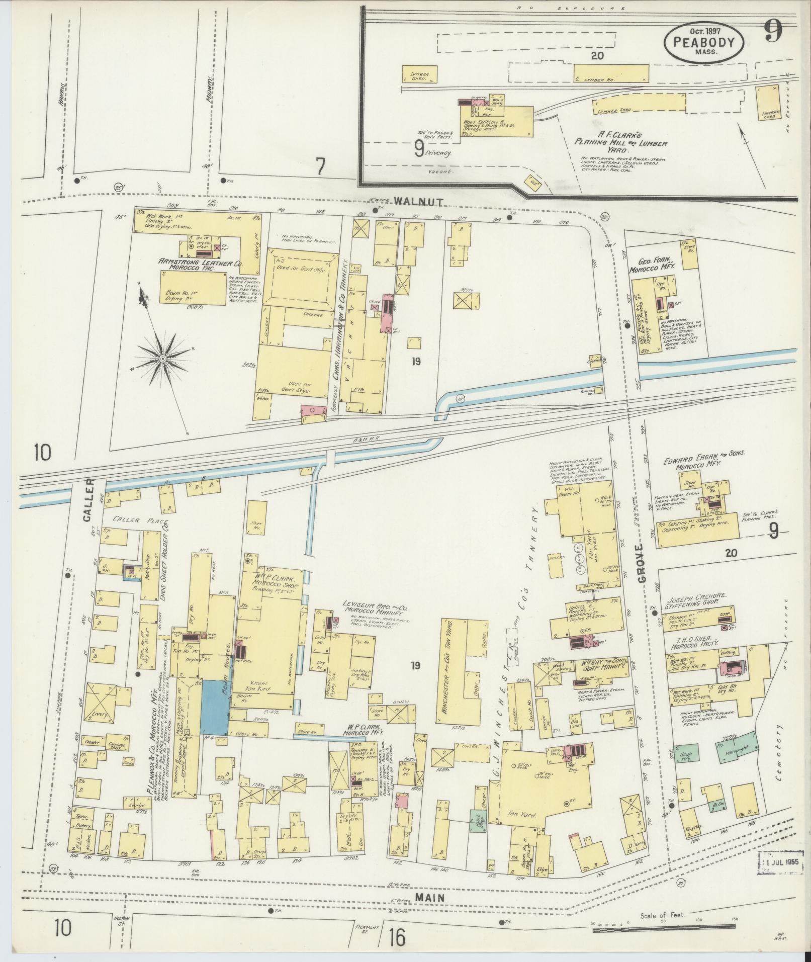 Sanborn Fire Insurance Map from Peabody, Essex County, Massachusetts (1897), Sheet #0009 - Complete Map Set gallery image, historic Sanborn map, vintage wall art, Massachusetts Massachusetts