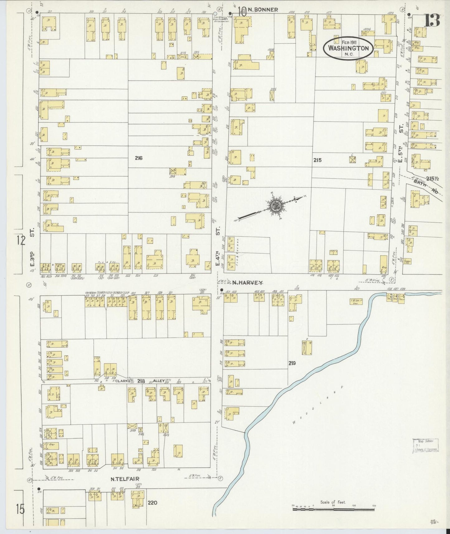 Sanborn Fire Insurance Map from Washington, Beaufort County, North Carolina (1911), Sheet #0013 - Complete Map Set gallery image, historic Sanborn map, vintage wall art, North Carolina North Carolina