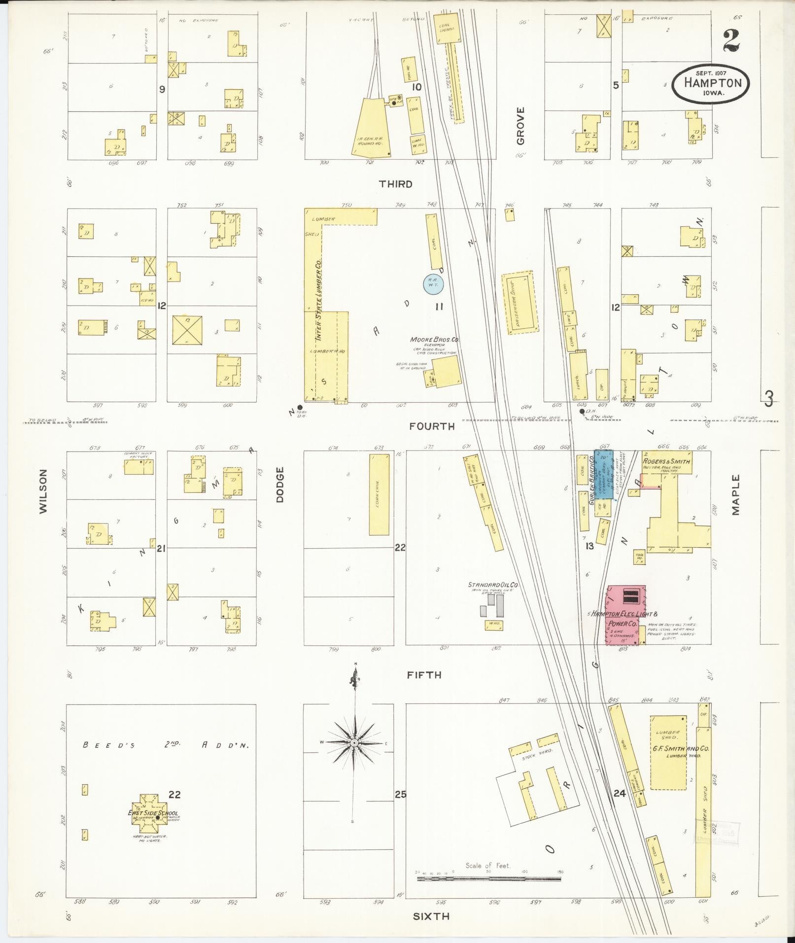 Sanborn Fire Insurance Map from Hampton, Franklin County, Iowa (1907), Sheet #0002 - Historic Sanborn Fire Insurance Map Print, vintage old map wall art