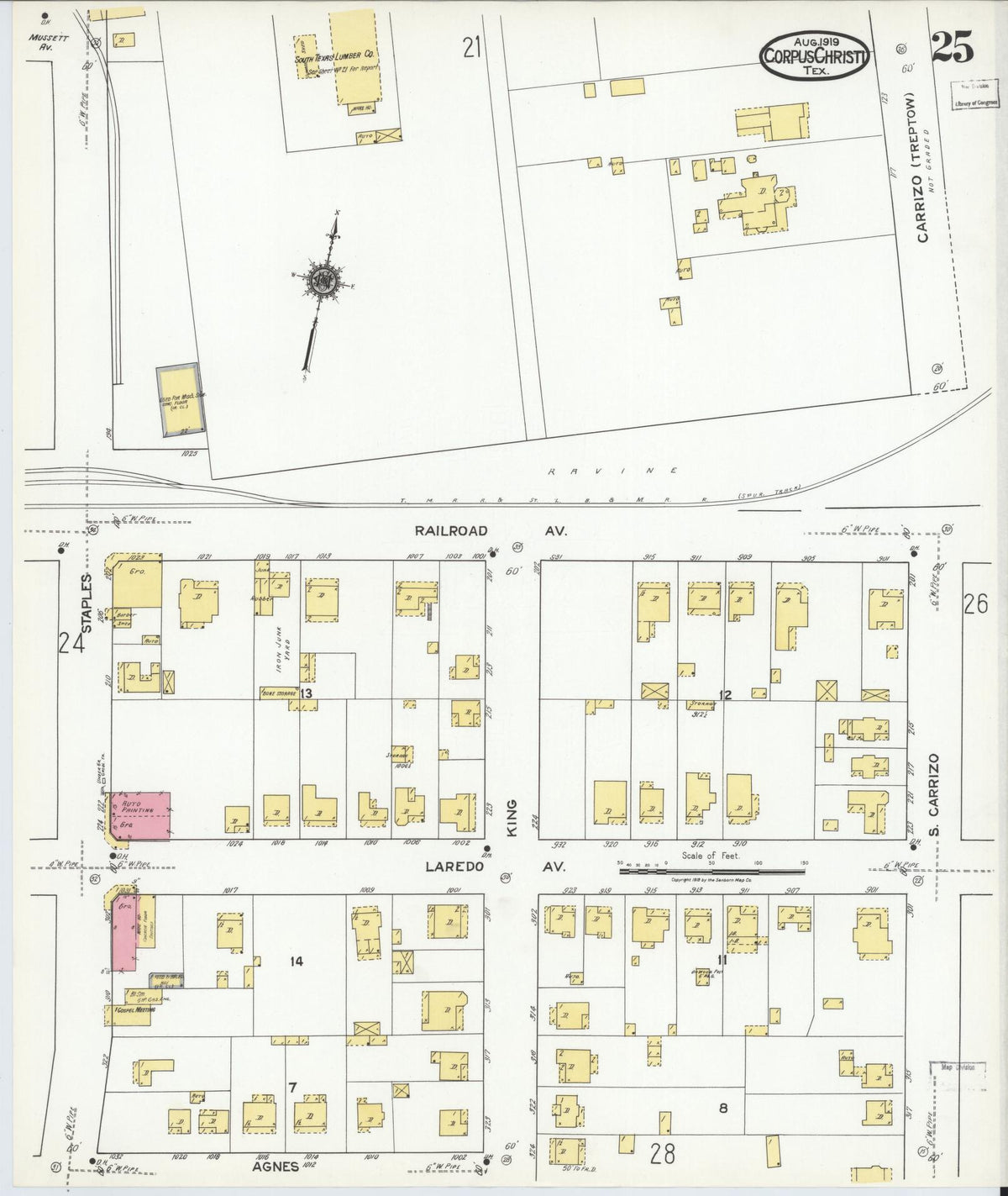 Sanborn Fire Insurance Map from Corpus Christi, Nueces County, Texas (1919), Sheet #0025 - Complete Map Set gallery image, historic Sanborn map, vintage wall art, Texas Texas