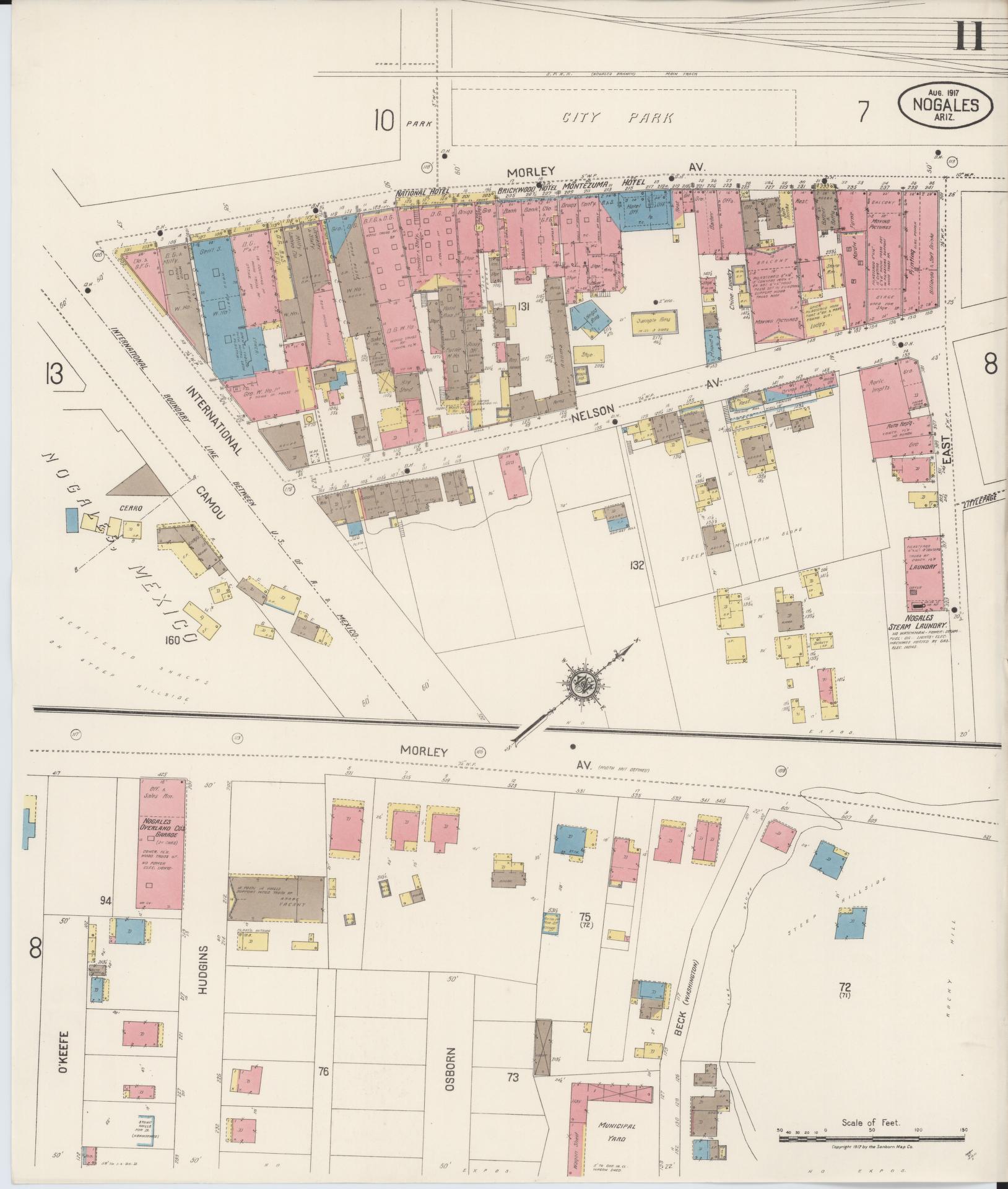 Sanborn Fire Insurance Map from Nogales, Santa Cruz County, Arizona (1917), Sheet #0011 - Complete Map Set gallery image, historic Sanborn map, vintage wall art, Arizona Arizona