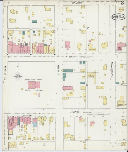 Sanborn Fire Insurance Map from Carthage, Hancock County, Illinois (1893), Sheet #0003 - Historic Sanborn Fire Insurance Map Print, vintage old map wall art, antique decor, genealogy gift, Illinois Illinois map