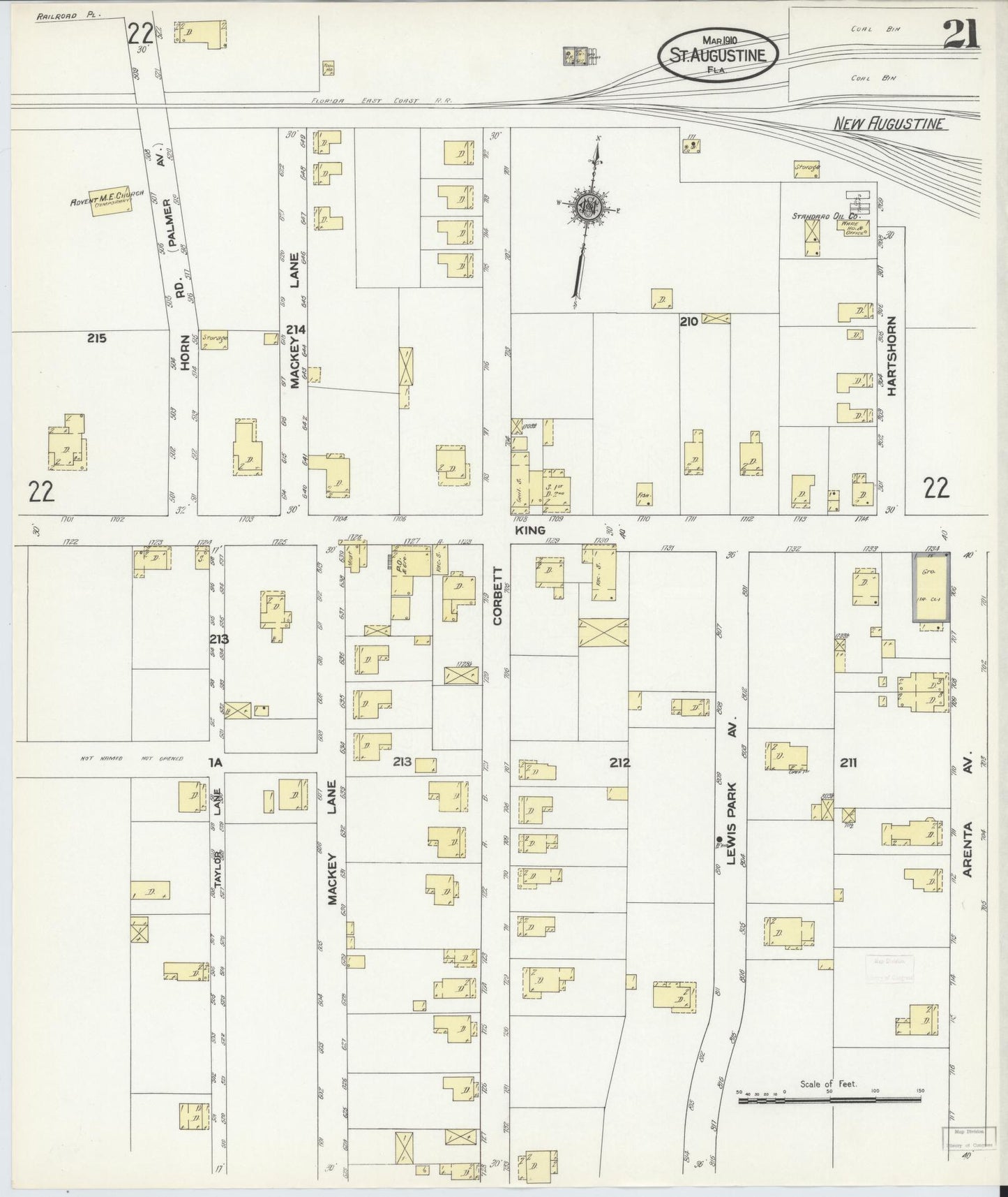 Sanborn Fire Insurance Map from Saint Augustine, Saint John's County, Florida (1910), Sheet #0021 - Complete Map Set gallery image, historic Sanborn map, vintage wall art, Florida Florida